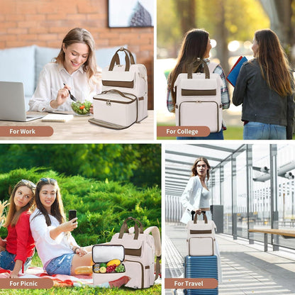 Lunch-Rucksack für Damen Beige 15.6" – Multifunktionaler Laptop-Rucksack