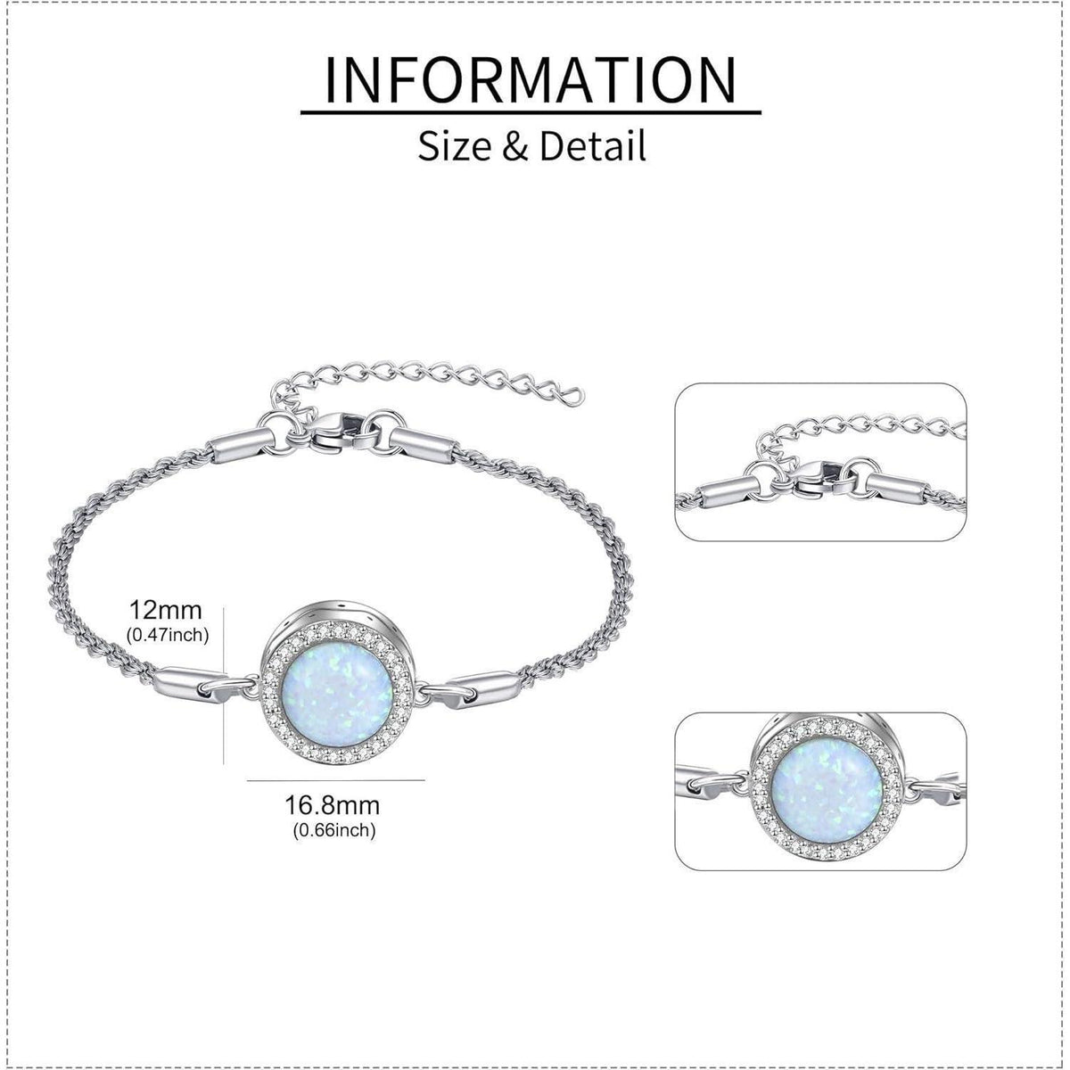 Urnenarmband Sterling Silber mit Opal, Kremationsschmuck für Damen