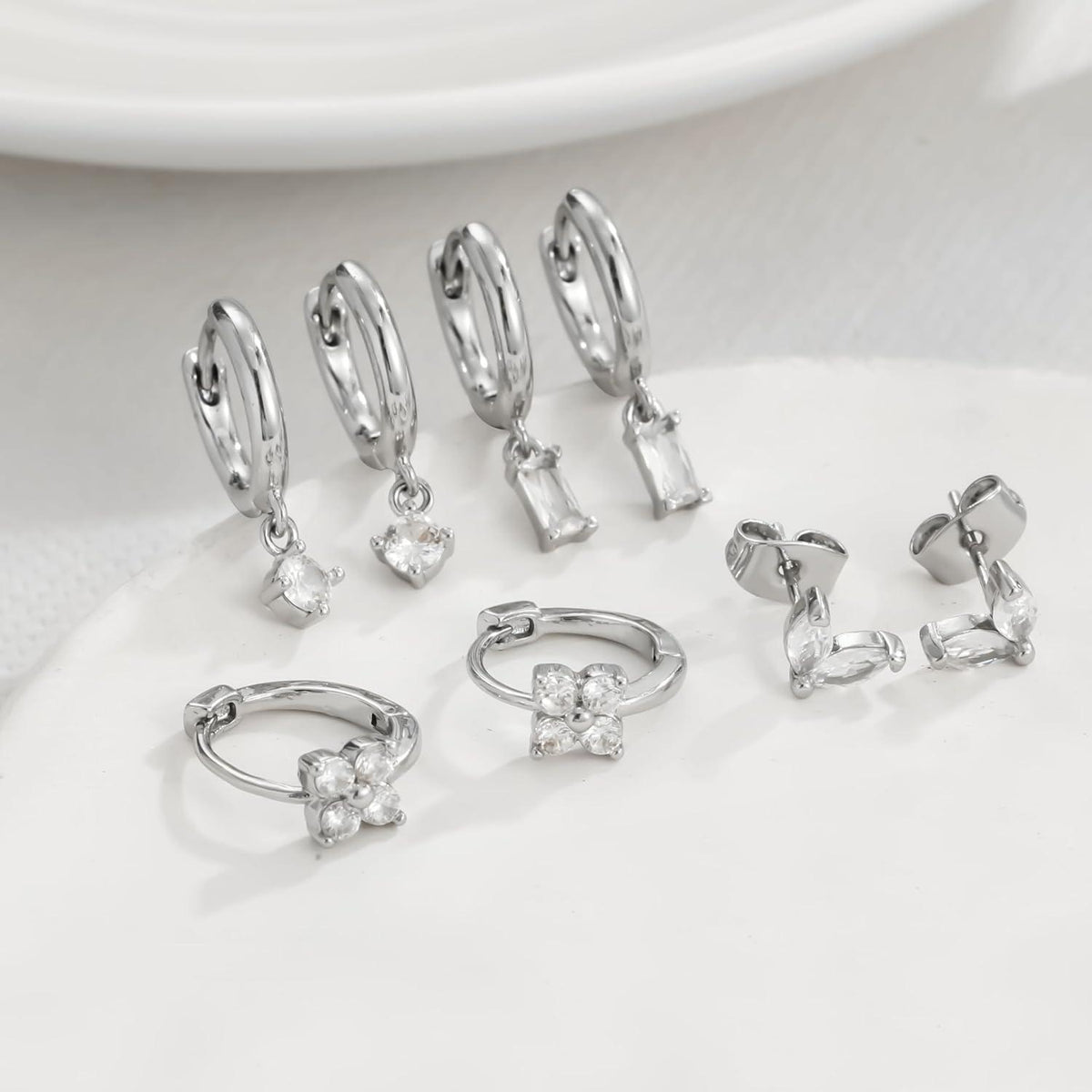 Silber Gold Ohrringe Set Damen Zirkonia hypoallergen Creolen Ohrstecker