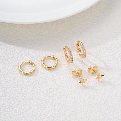 FUNEIA Silber 925/14K Vergoldet Damen Ohrringe Set Zirkonia Hypoallergen Goldene Creolen A
