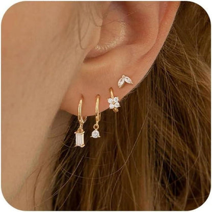 FUNEIA Ohrringe Set 925 Silber 14K Vergoldet Zirkonia Damen