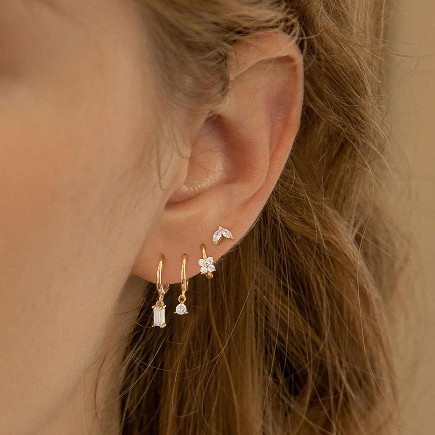FUNEIA Ohrringe Set 925 Silber 14K Vergoldet Zirkonia Damen