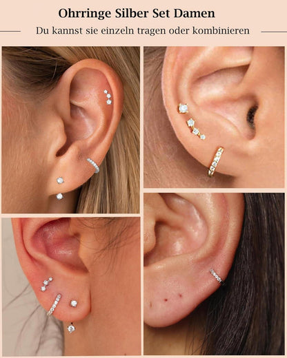 Ohrringe Silber 925 Vergoldet Damen Creolen Ohrstecker Zirkonia Set wasserfest