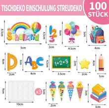 100 Stück Einschulung Deko Konfetti Schultüte ABC 123