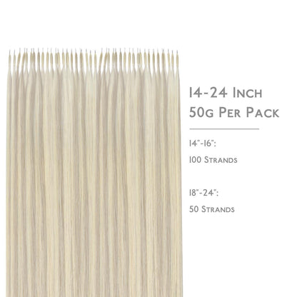 Nanoring Haarverlängerung Echthaar 50cm Aschblond Highlights Platinblond