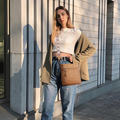 Damen Umhängetasche Mittelgroß Veganes Leder RFID Crossbody