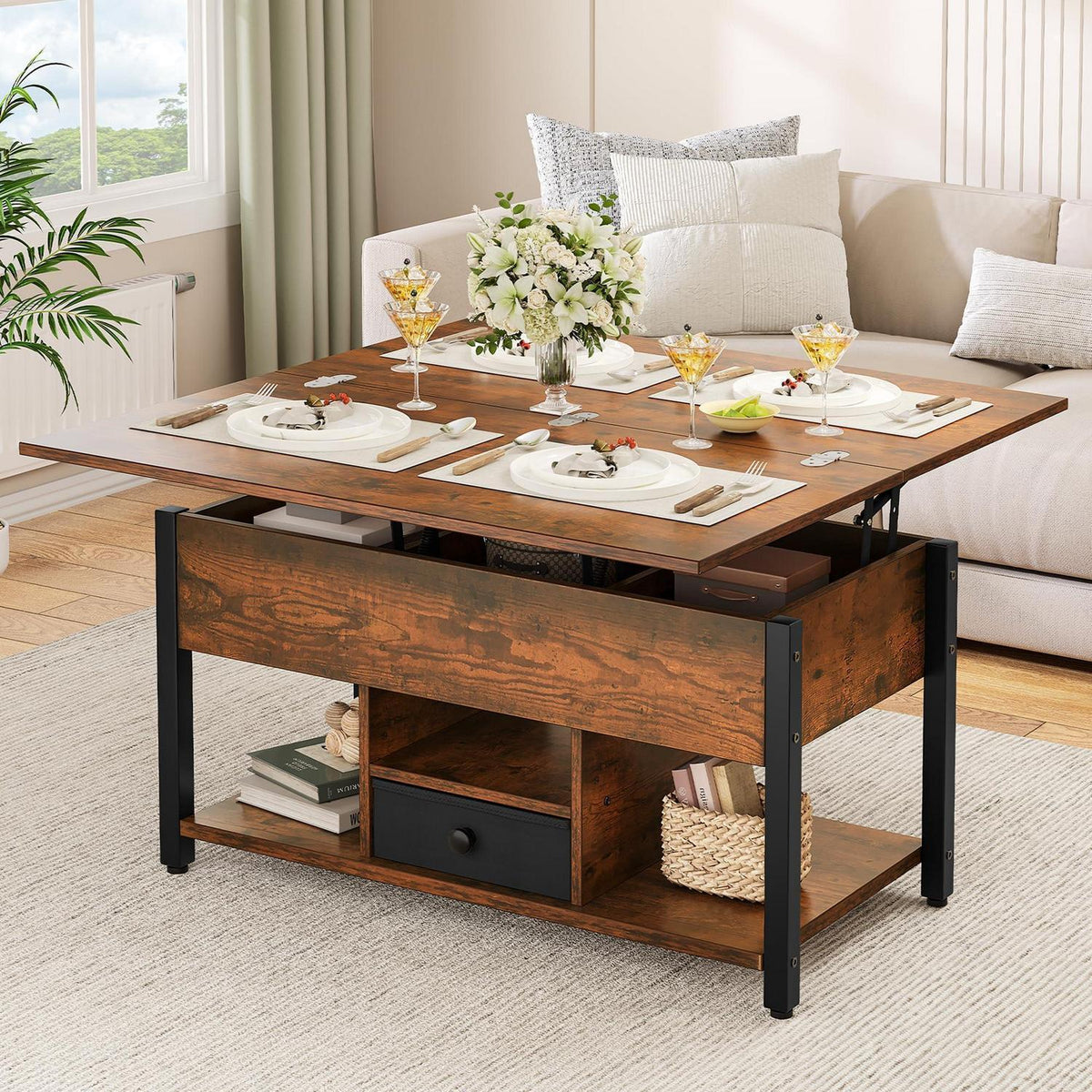 Höhenverstellbarer Couchtisch 4-in-1 mit Stauraum & Lift-Deckel