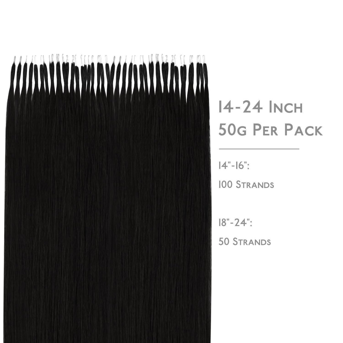 Echthaar Nano Ring Extensions Schwarz 60cm