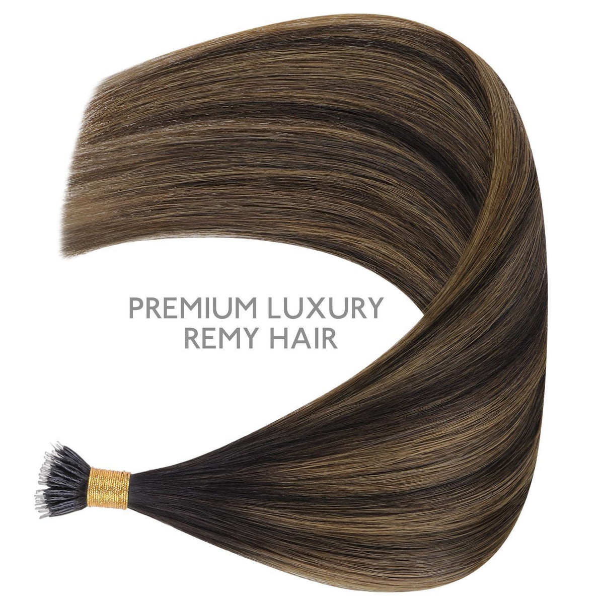 Echthaar Nano Ring Extensions Dunkelbraun-Kastanienbraun Balayage