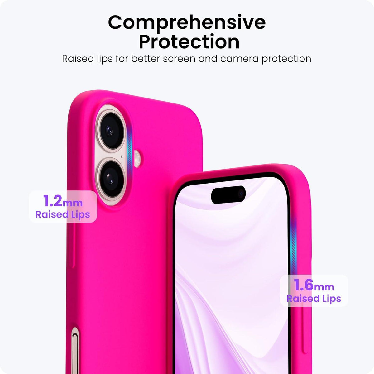 ORNARTO iPhone 16 Hülle Silikon 6,1 Zoll Rosa Schutzhülle 3-lagig Stylisch