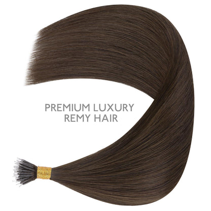 Echthaar Nano Ring Extensions Schokoladenbraun 45cm