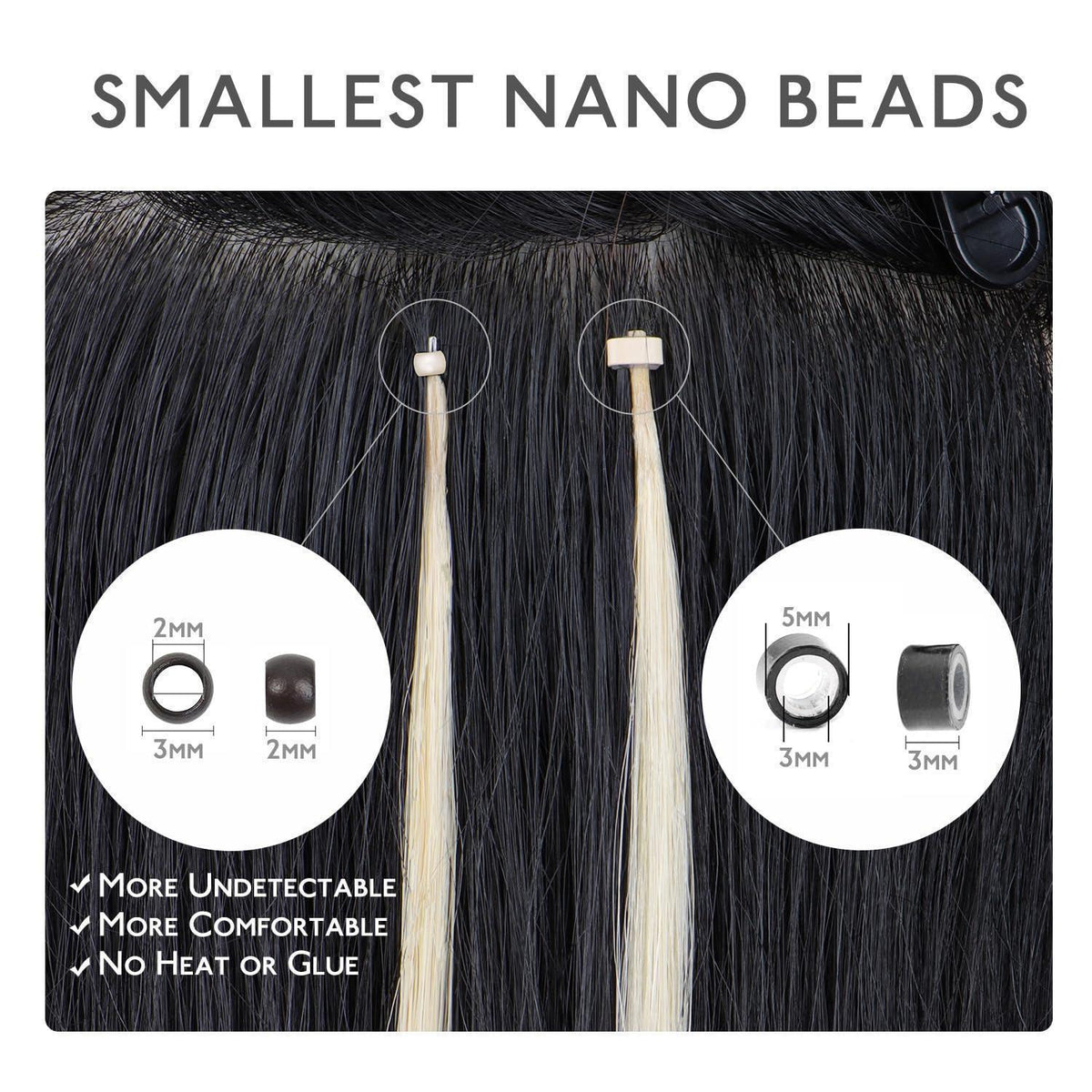 Echthaar Nano Ring Extensions Platinblond 35cm