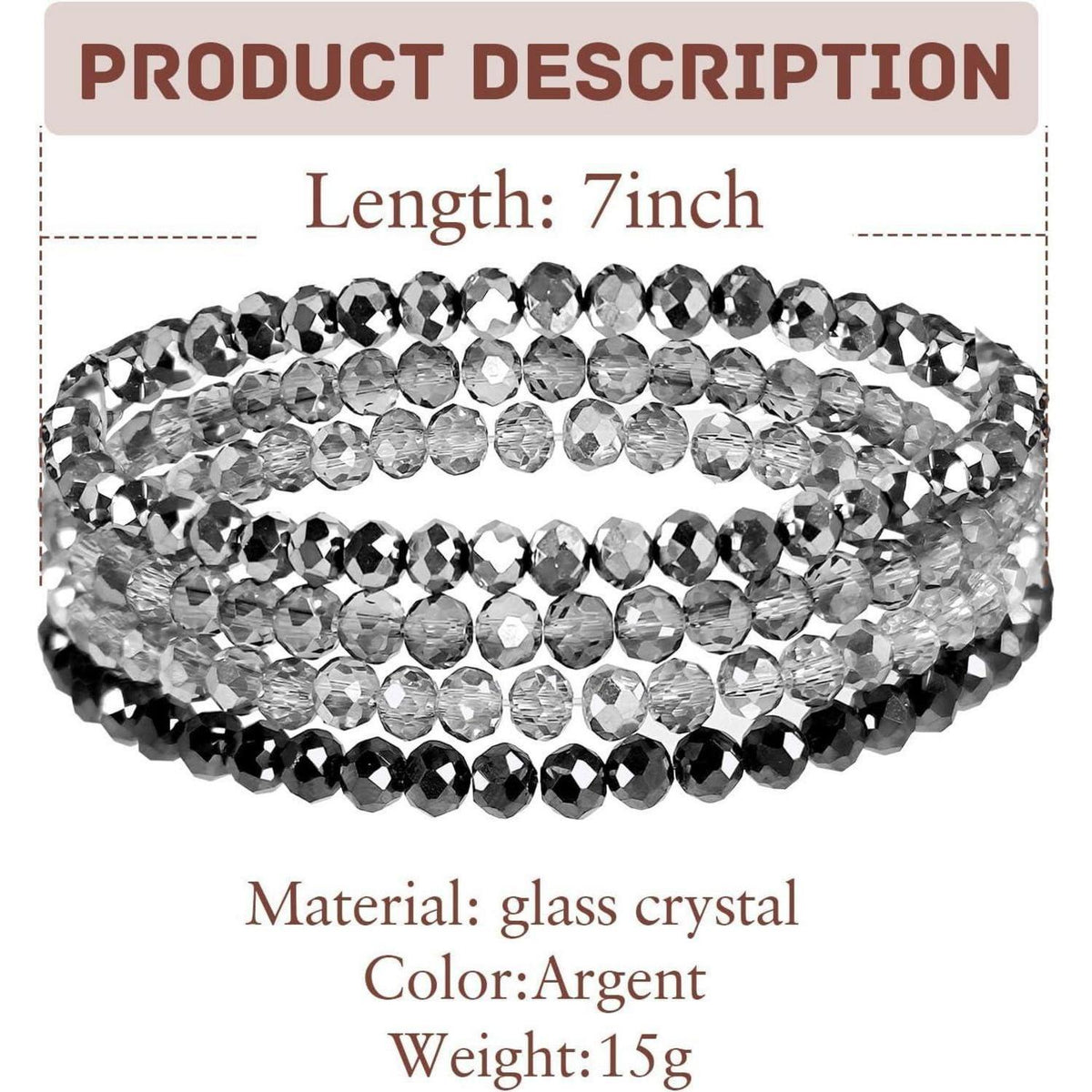 Damen Kristall Perlen Armband Mehrschichtig Boho Schwarz Silber