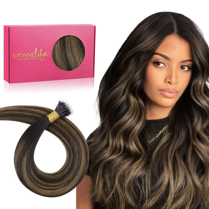 Echthaar Nano Ring Extensions Dunkelbraun-Kastanienbraun