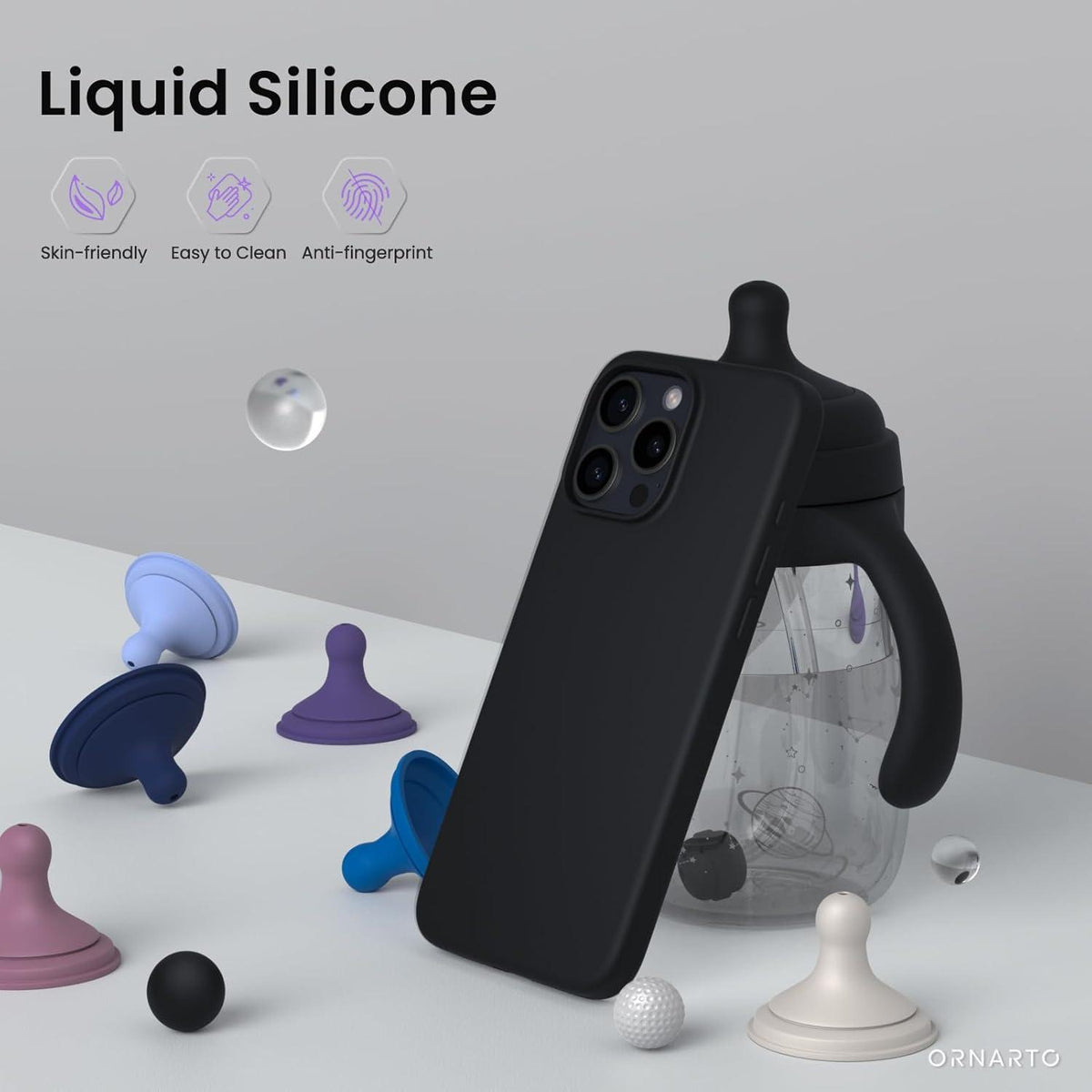 Schwarze Silikonhülle für iPhone 16 Pro - Kratzfeste Stoßfeste