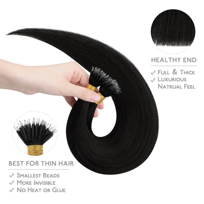 Nanoring Extensions Echthaar Tief Schwarz 55cm