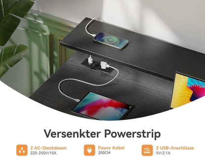 ODK Schreibtisch mit 4 Schubladen und USB Ladeanschluss, Schwarz, 160x52cm