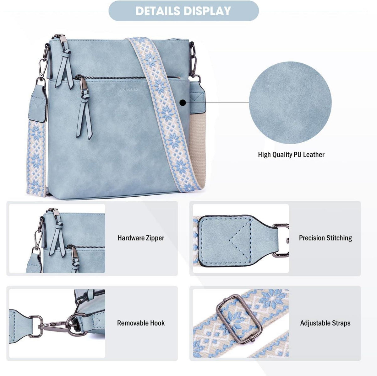 Roulens Damen Umhängetasche RFID Vegan Leder Crossbody Mittelgröße
