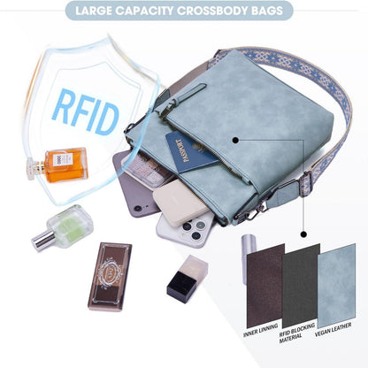 Roulens Damen Umhängetasche RFID Vegan Leder Crossbody Mittelgröße