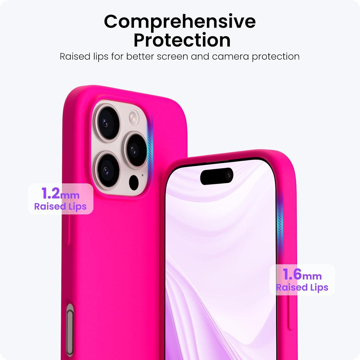 ORNARTO iPhone 16 Pro Hülle Silikon 6,3 Zoll - Leuchtend rosa