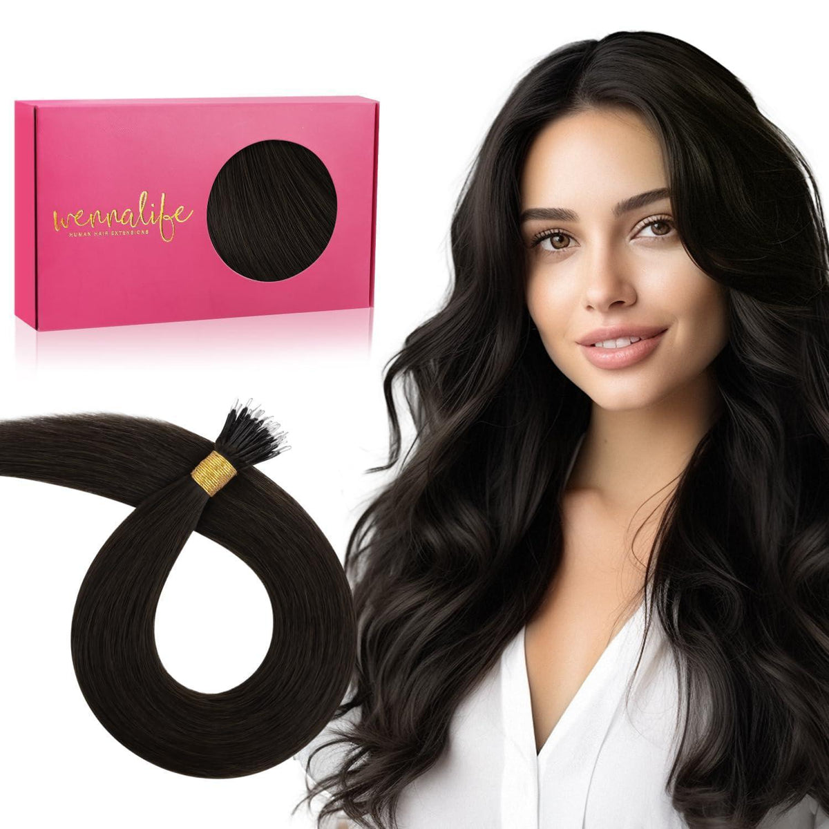 Dunkelbraune Echthaar Nanoring Extensions – 50g, 50cm