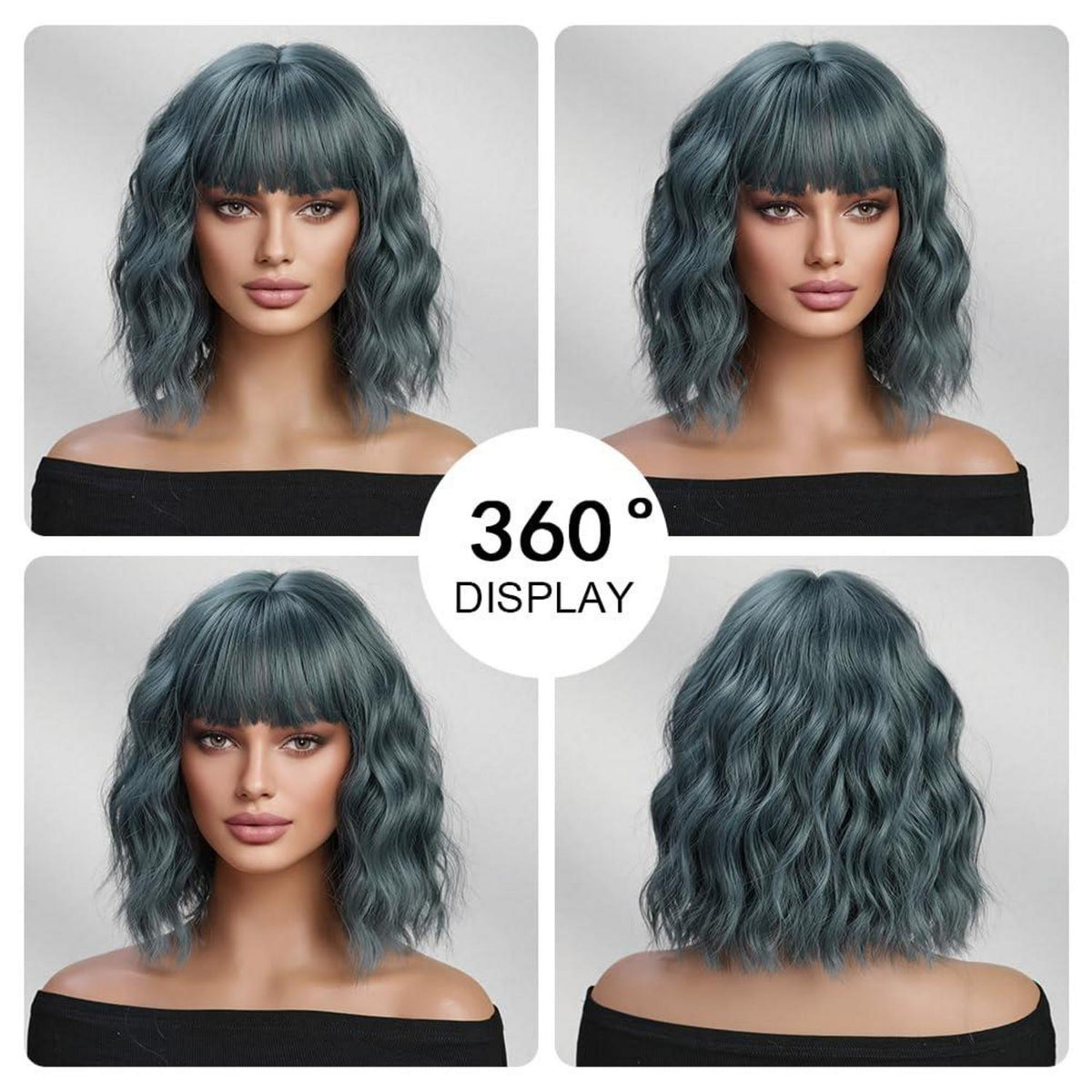 Kurze Blau Grau Natürliche Synthetik Perücke mit Pony für Party