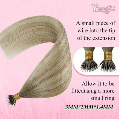 Echthaar Nano Ring Extensions Blond 60cm Aschblond Platinblond