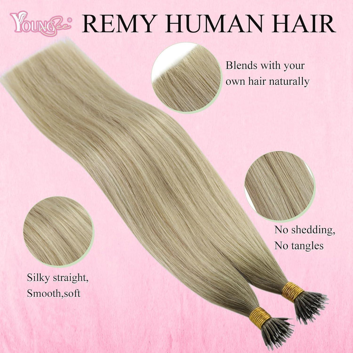 Echthaar Nanoring Extensions Blond Aschblond Platinblond 45cm