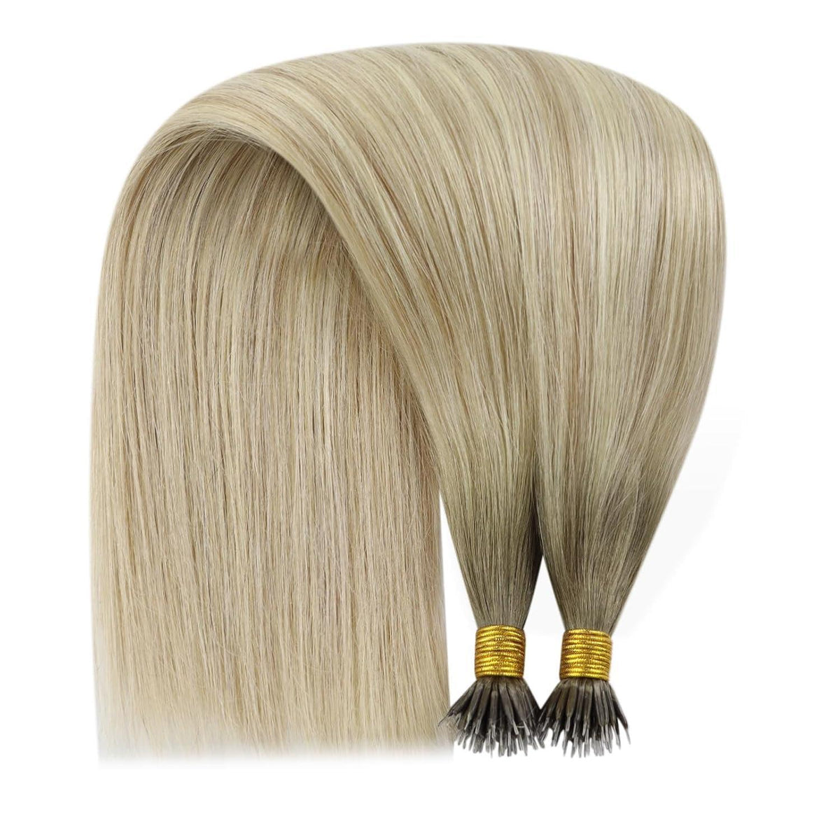 Echthaar Nanoring Extensions Blond Aschblond Platinblond 45cm