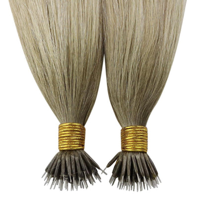 Echthaar Nanoring Extensions Blond Aschblond Platinblond 45cm