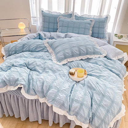 Romantische Seersucker Bettwäsche Set Hellblau 135x200
