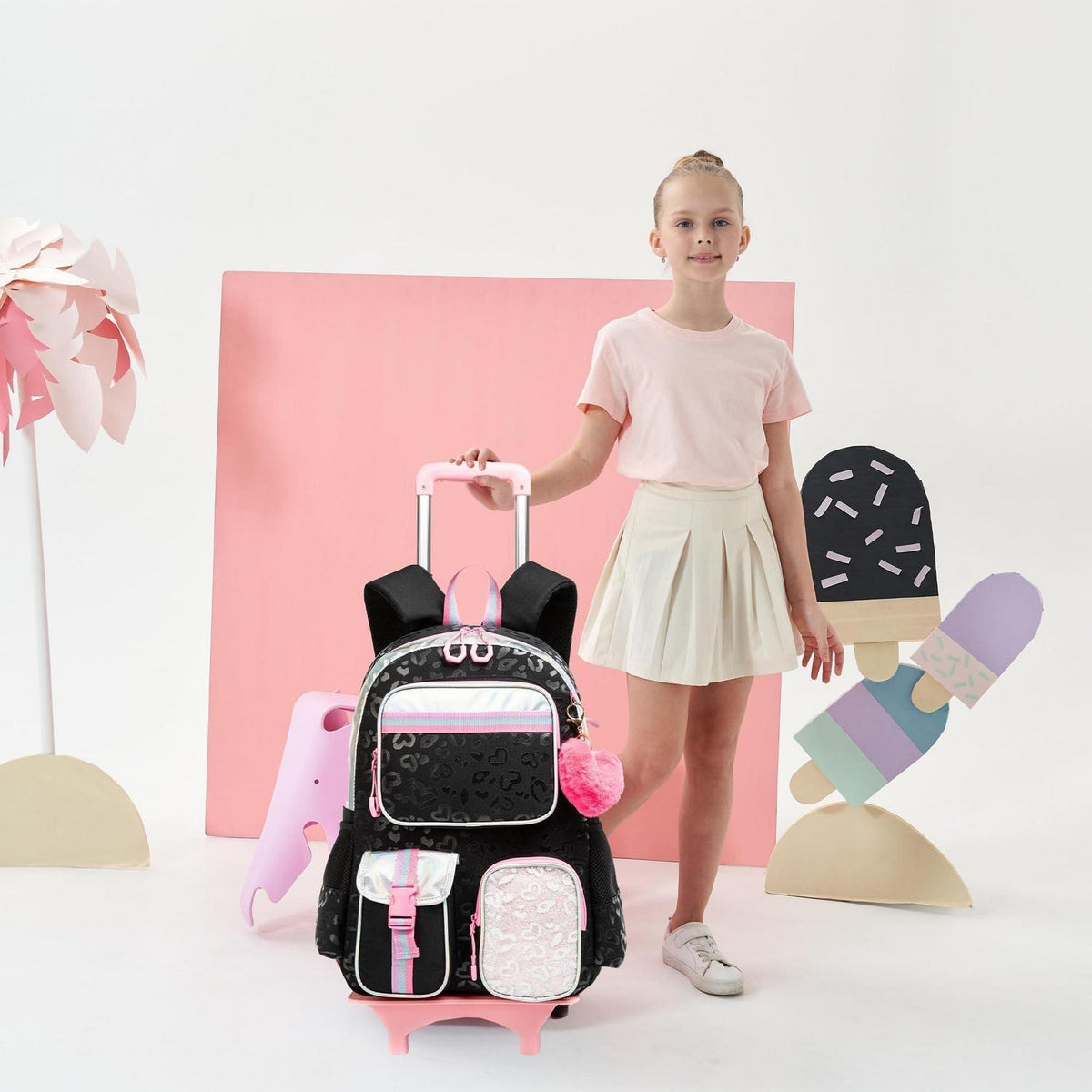 Rollrucksack für Mädchen mit Rädern – 17 Zoll Schulrucksack