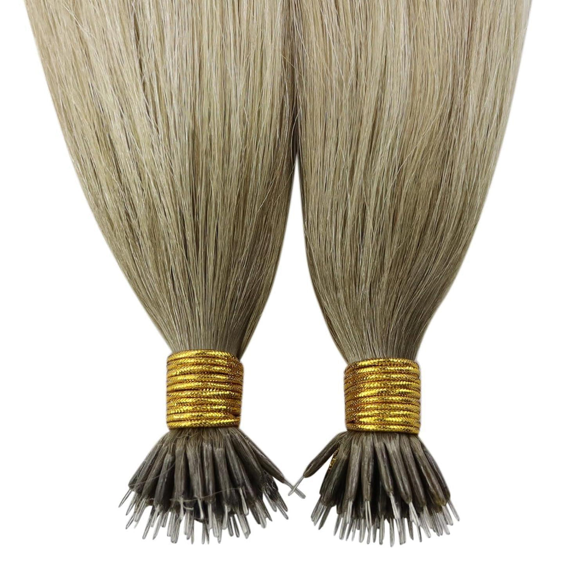Echthaar Extensions Nanoring Blond 55cm – Aschblond mit Platinblond