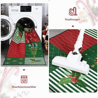 Weihnachts Teppich Rot Grün 140x200 cm - Waschbarer Wohnzimmerteppich