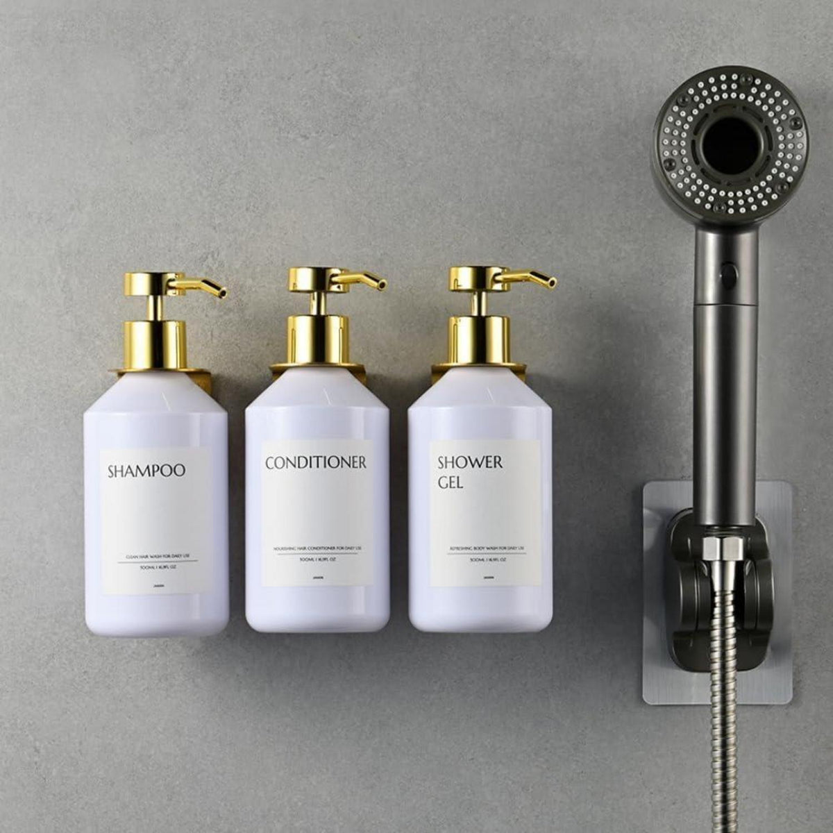 3x Wandmontierter Seifenspender 500ml - Weiß & Gold