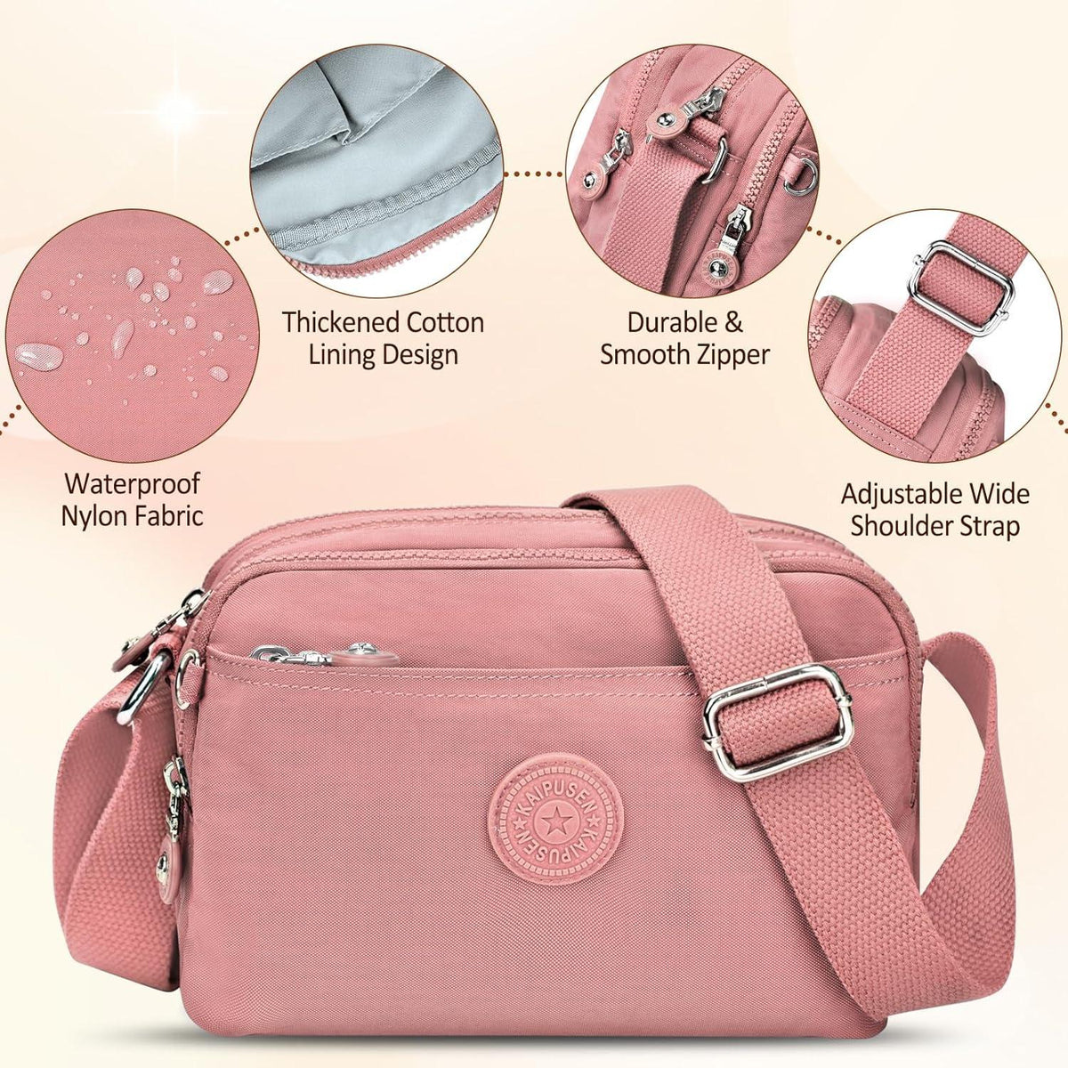 Leichte Umhängetasche Damen Nylon Wasserdicht Crossbody Bag 10 Taschen