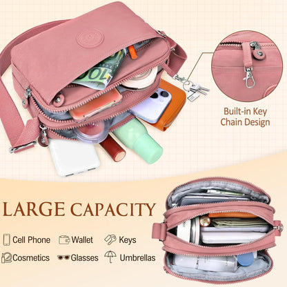 Kleine Umhängetasche Damen Nylon Wasserdicht Crossbody Messenger Rosa