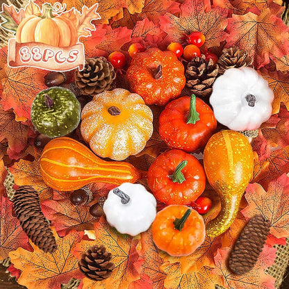 Herbst Dekoration Set Kürbis Ahornblätter Eicheln Tannenzapfen Mini