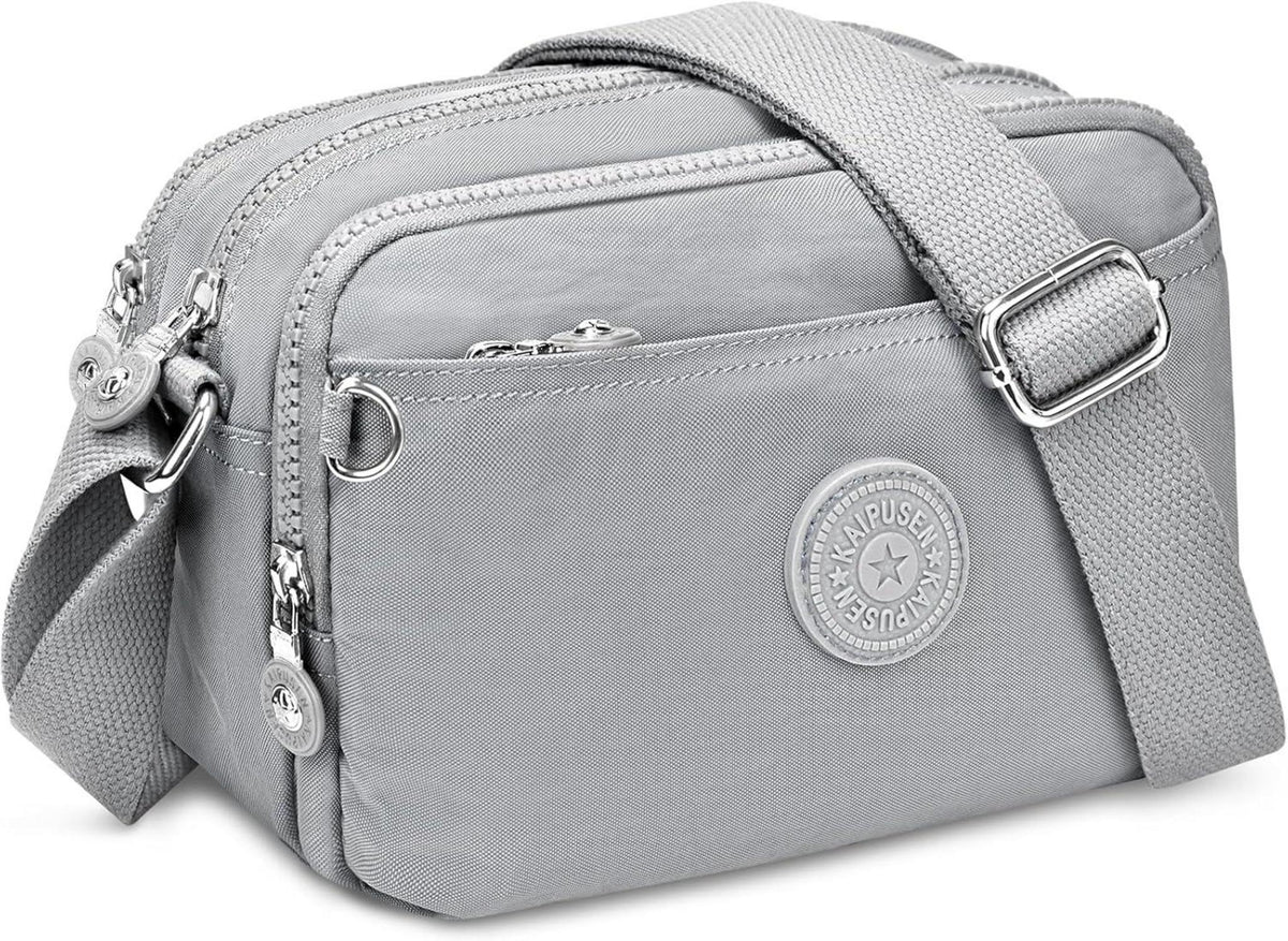 VOBUKE Kleine Umhängetasche Damen Nylon Crossbody Bag 10 Fächer Beige