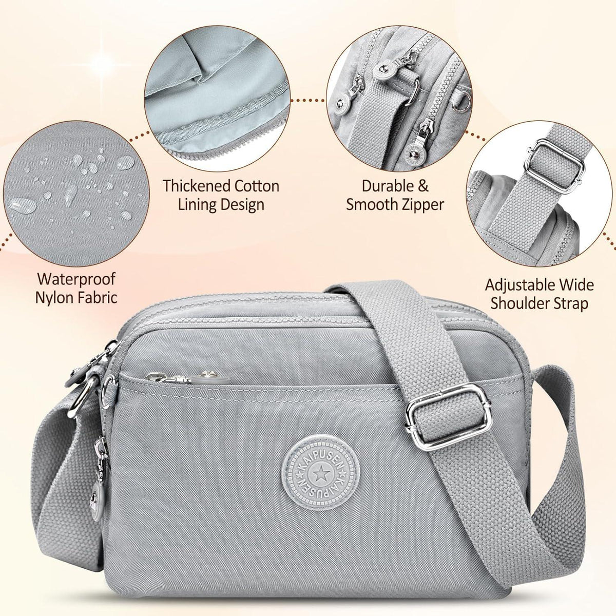 Kleine Umhängetasche Damen Nylon Wasserdicht Crossbody Bag 10 Taschen