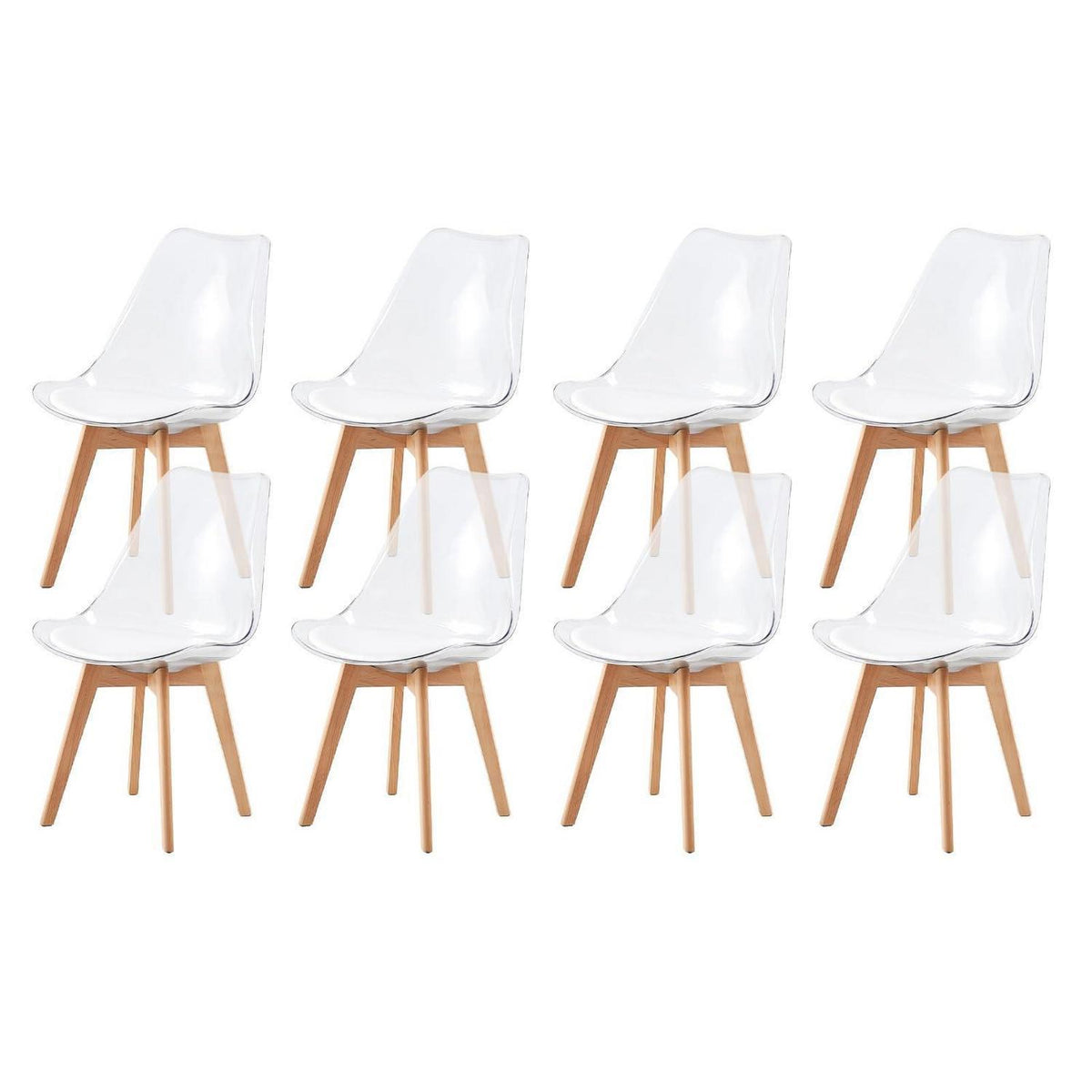 Transparente Esszimmerstühle Set 8 – Skandinavischer Stil mit Holzbeinen