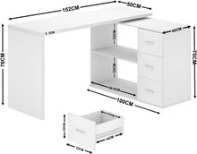 L-förmiger Schreibtisch Weiß mit Schubladen und Regalen