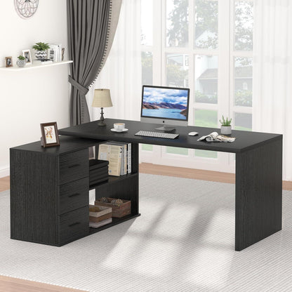 Schreibtisch Schwarz L-Form mit Stauraum 140x50x76 cm