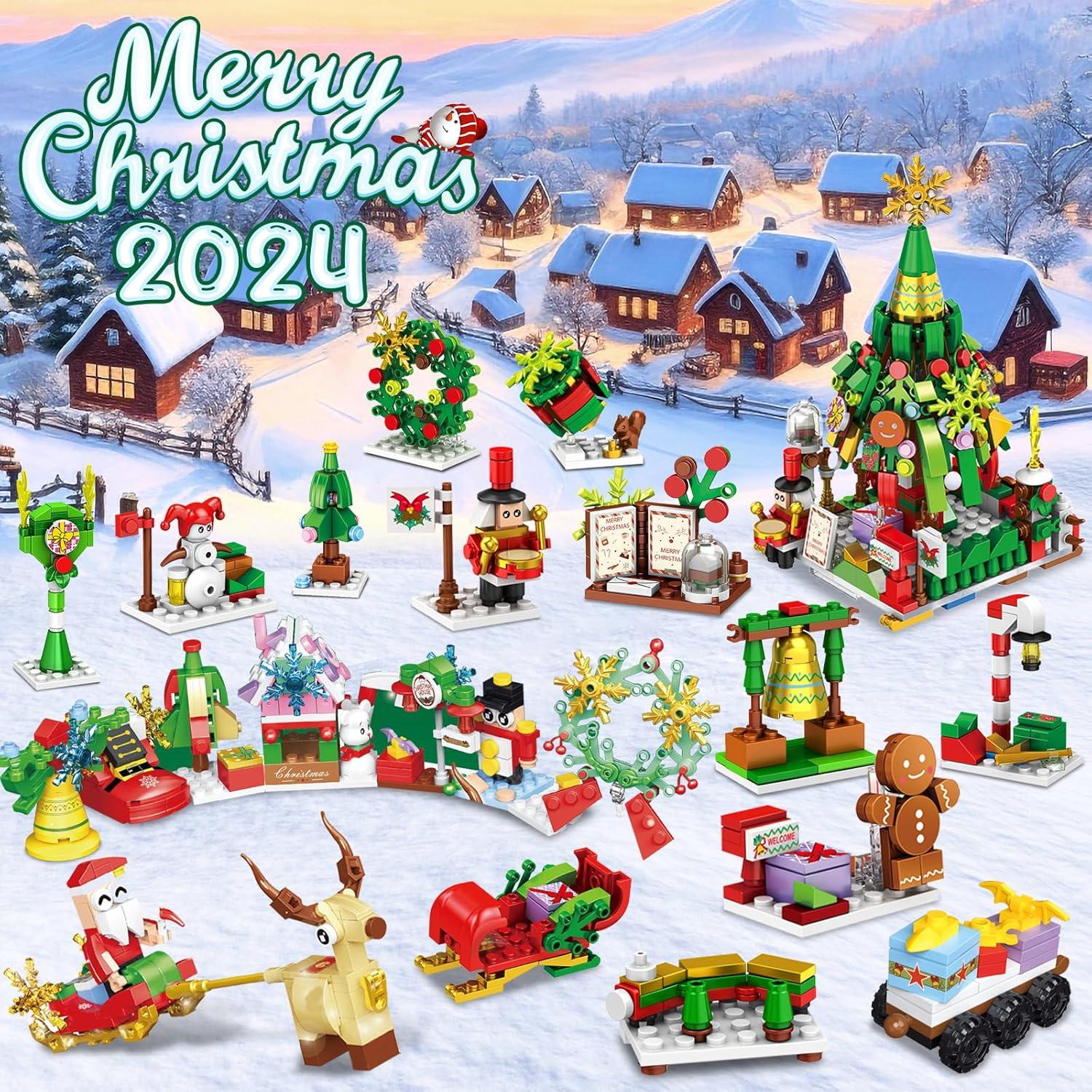 Eveanro Adventskalender 2024 Weihnachts-Countdown-Set 12-in-1 Bausteine Kinder