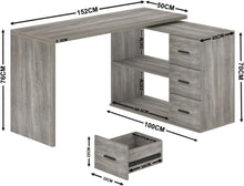 Weißer L-Form Schreibtisch mit Schubladen und Regalen 152 x