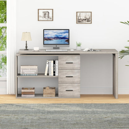 L-förmiger Schreibtisch mit 3 Schubladen und 2 Regalen 152x50x76 cm