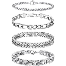 Herren Armband Set Edelstahl Panzerkette Königskette 4 Stück Silber 4/6mm 23cm