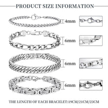 Herren Armband Set Edelstahl Panzerkette Königskette 4 Stück Silber 4/6mm 23cm