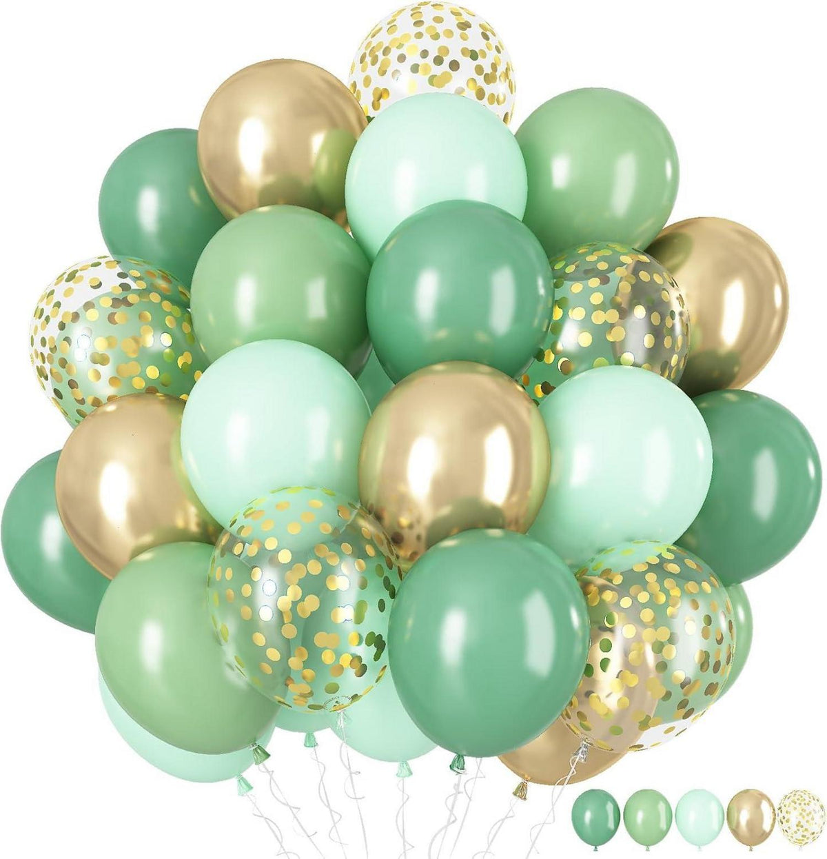 60x 12 Zoll Salbeigrün Olivgrün Gold Luftballons für Party Deko