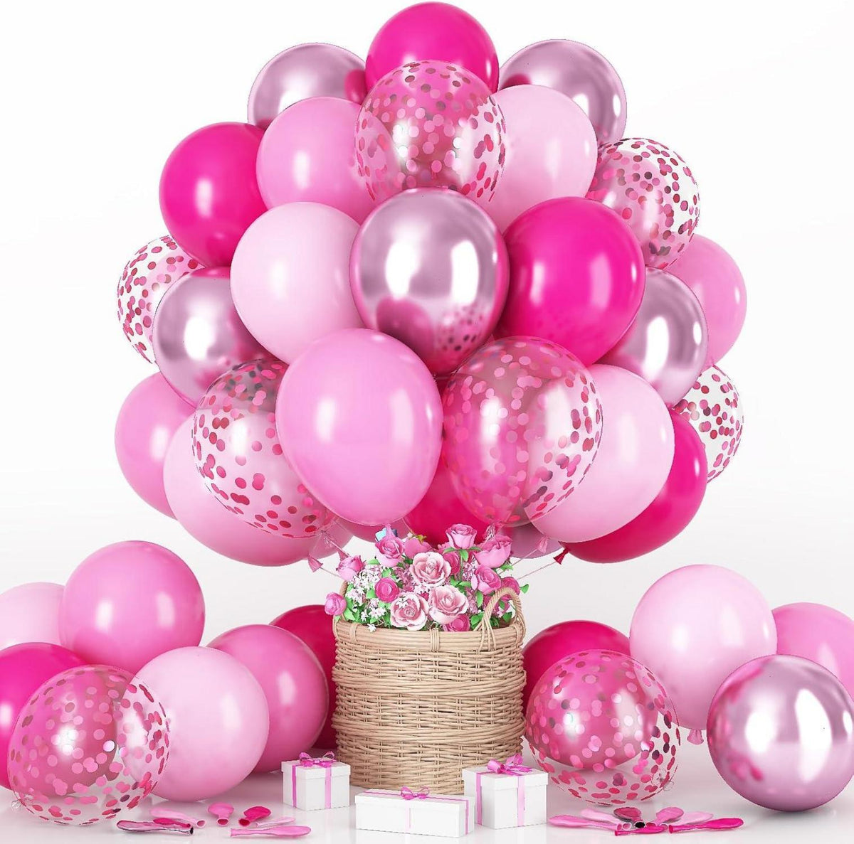 Rosa Luftballons Set mit Konfetti 60 Stück 12'' für Party Deko